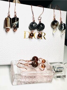 BLACK & BROWN Agate Drop of 4 Earrings